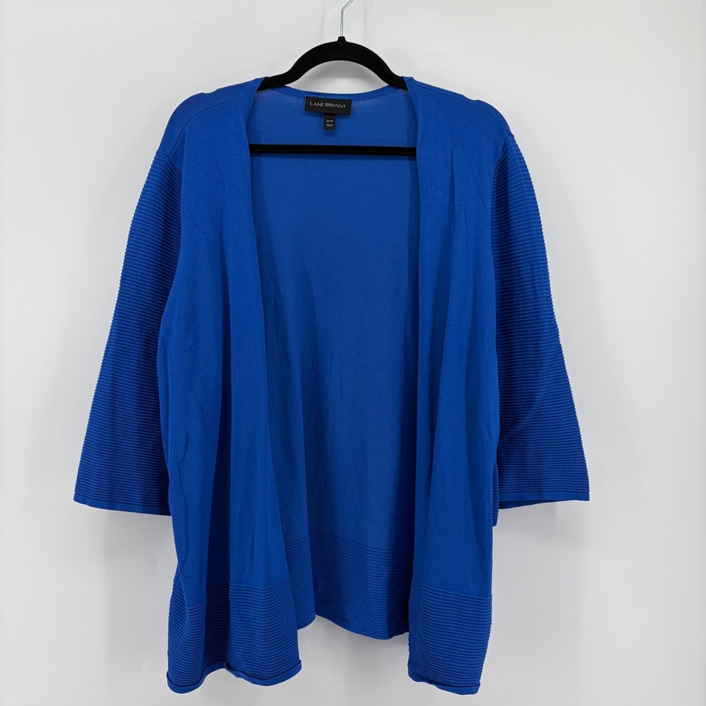 Lane Bryant Royal Blue Ribbed Knit 3/4 Sleeve Open Frontβ Cardigan Size 18/20